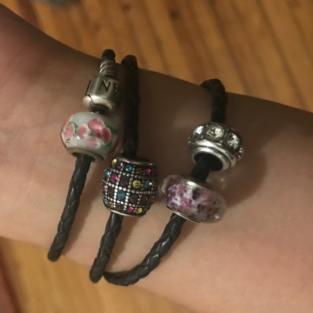 Pandora Black Leather Braided Wrap Bracelet